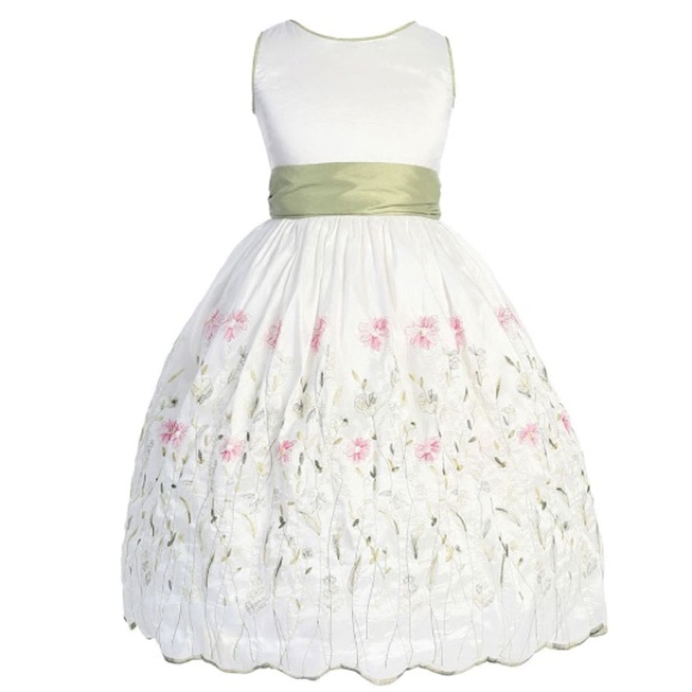 Sweet Kids Two Tone Scalloped Embroidered Dress